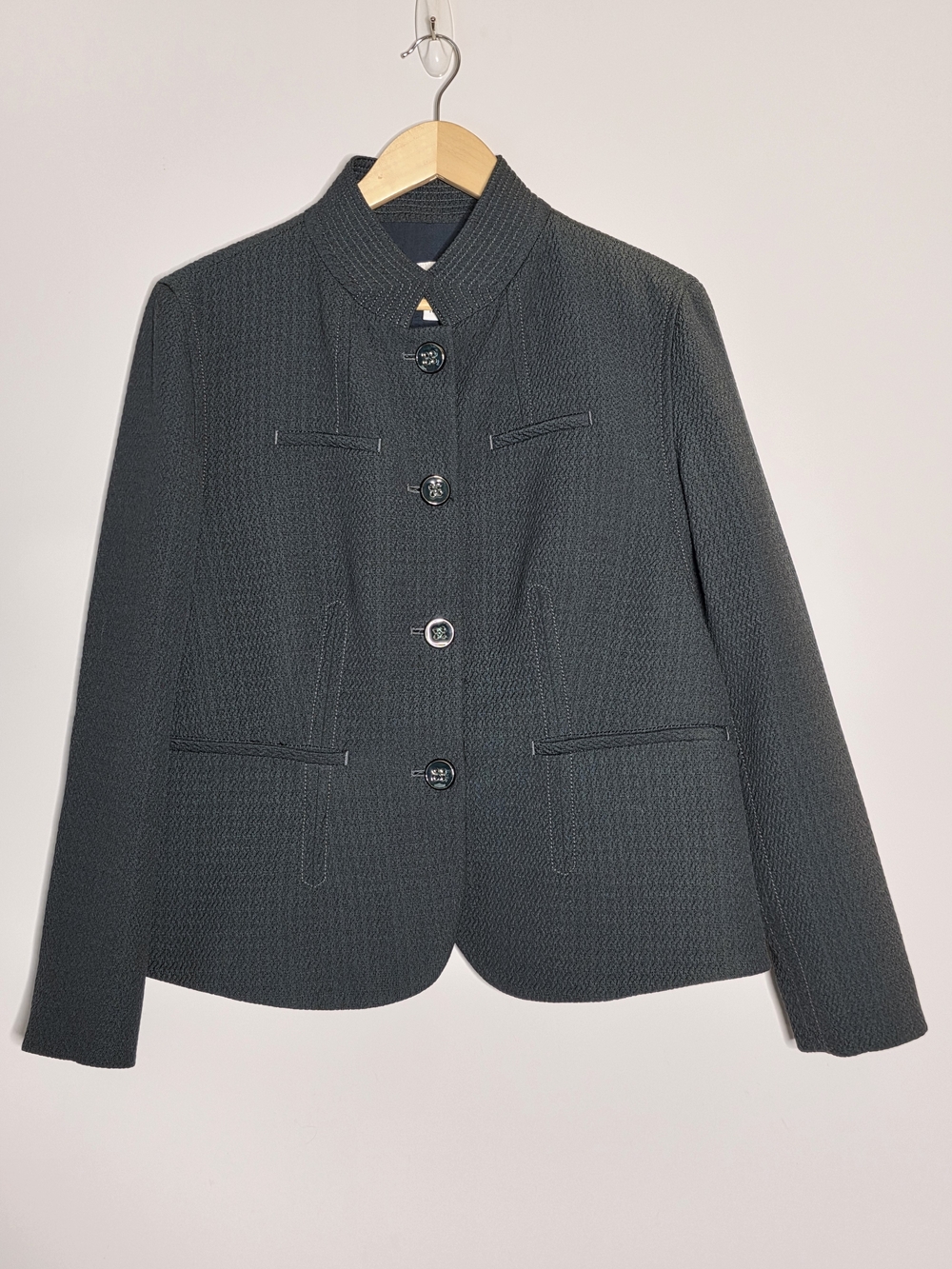 Armani Collezioni stand collar dark green Button-Front Jacket / Blazer Size 16